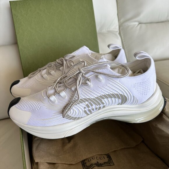 NEW GUCCI INTERLOCKING G RUNNING SNEAKERS WHITE TECHNICAL FABRIC MEN’S 12.5 G - Picture 4 of 11